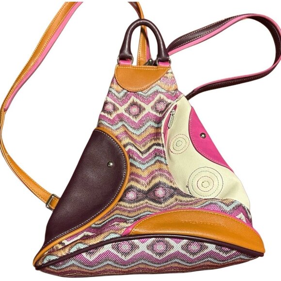 Cirque Du Soleil Faux Leather/Cloth Triangular Sling Bag Converts to Backpack - Picture 1 of 8